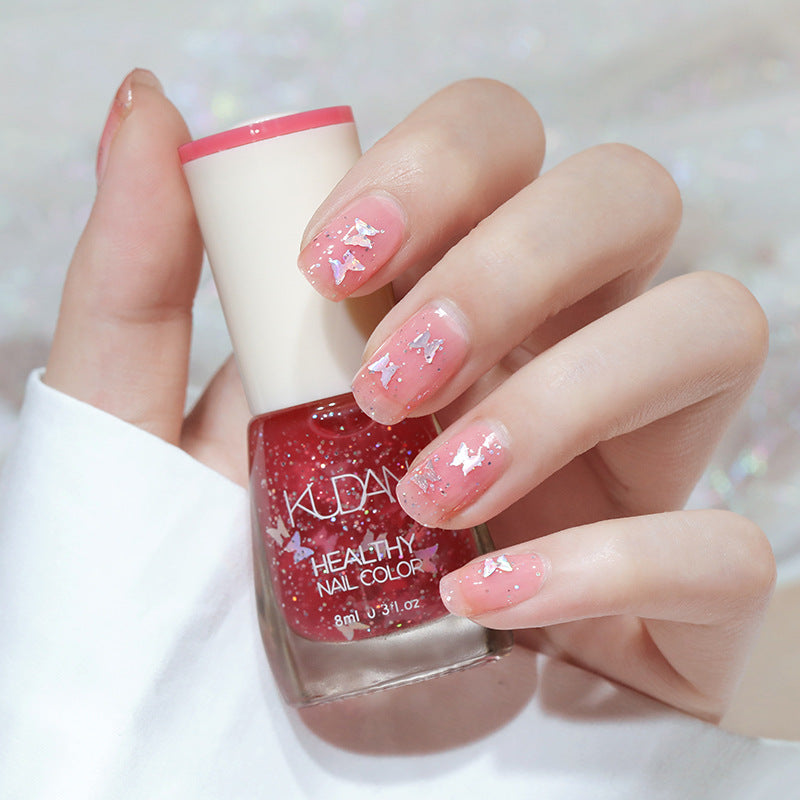 KUDAN HEALTHY NAIL COLOR น้ำยาทาเล็บสีสันสดใสสำหรับหน้าร้อน ฟอกสีเล็บให้ขาว เรียบเนียน ไม่ต้องอบ ไม่ลอก สีทาเล็บใส น้ำมันพื้นฐานสีนู้ด (380)