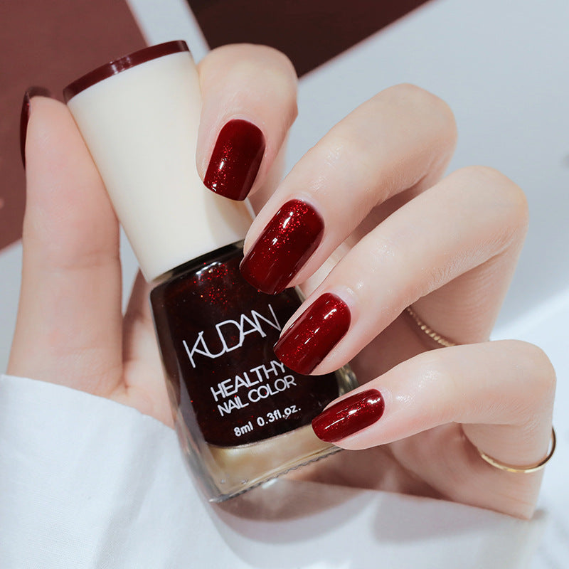 KUDAN HEALTHY NAIL COLOR น้ำยาทาเล็บสีสันสดใสสำหรับหน้าร้อน ฟอกสีเล็บให้ขาว เรียบเนียน ไม่ต้องอบ ไม่ลอก สีทาเล็บใส น้ำมันพื้นฐานสีนู้ด(385)