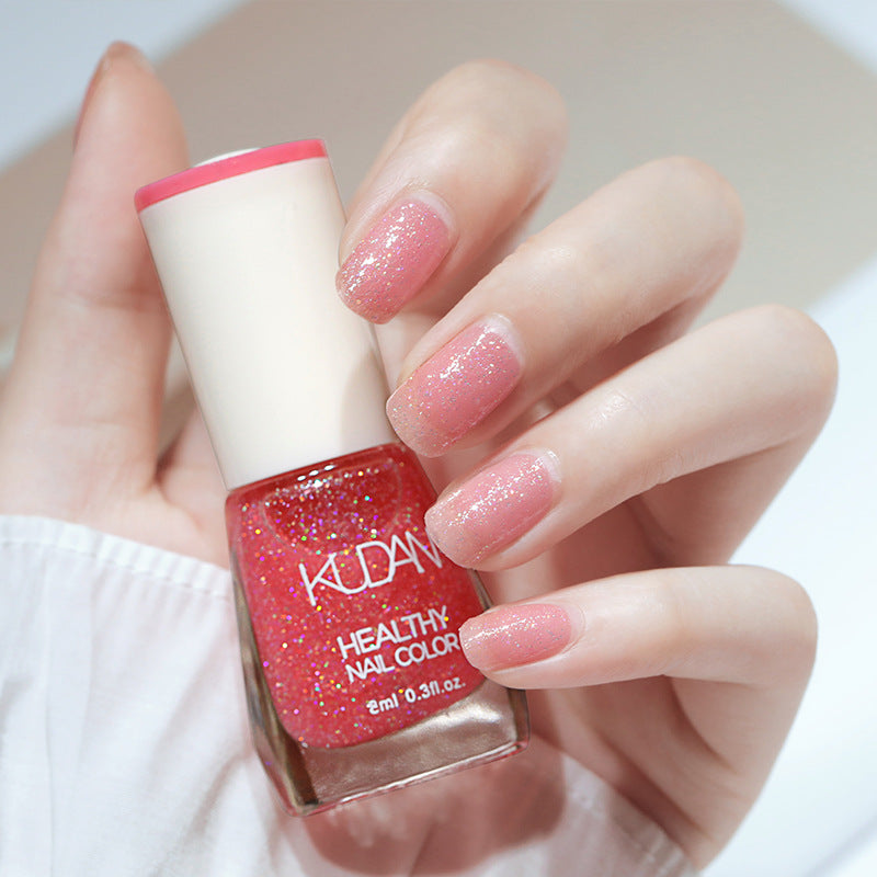 KUDAN HEALTHY NAIL COLOR น้ำยาทาเล็บสีสันสดใสสำหรับหน้าร้อน ฟอกสีเล็บให้ขาว เรียบเนียน ไม่ต้องอบ ไม่ลอก สีทาเล็บใส น้ำมันพื้นฐานสีนู้ด (387)